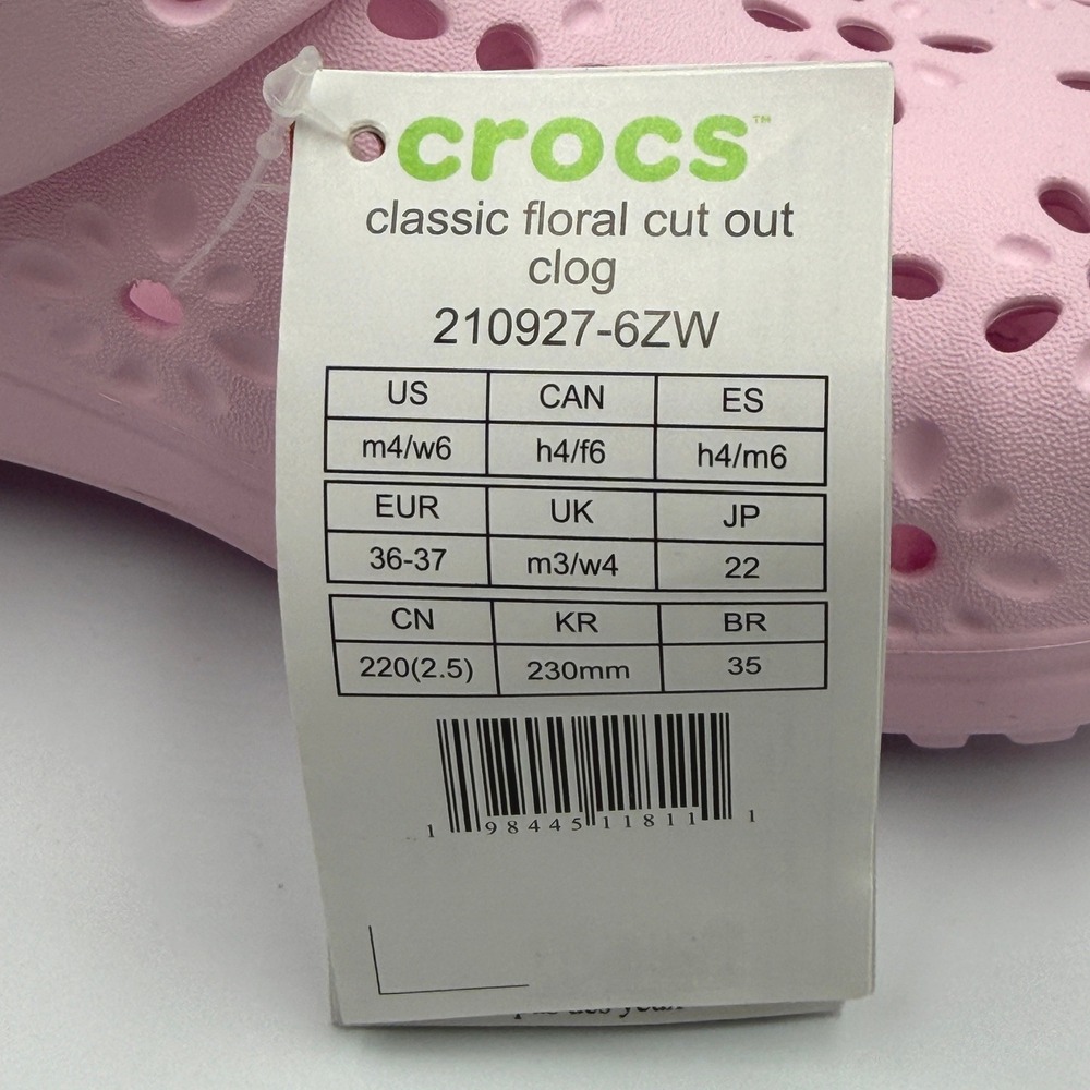 Crocs Classic Floral Cut Out Clog M4/W6 Pink 210927-6ZW **NEW** - Picture 13 of 15